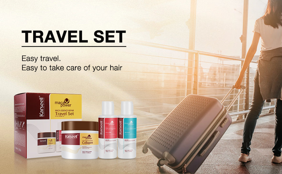 Karseell Collagen Hair Treatment Travel Set – Hair Mask, Shampoo & Conditioner for Repair & Nourishment On-the-Go